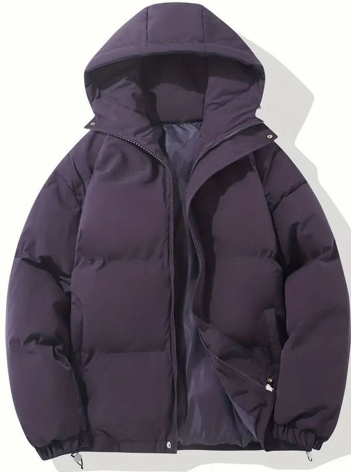 Women's Coat Quilted Hooded Puffer Zip-Up Winter Jacket - Purple