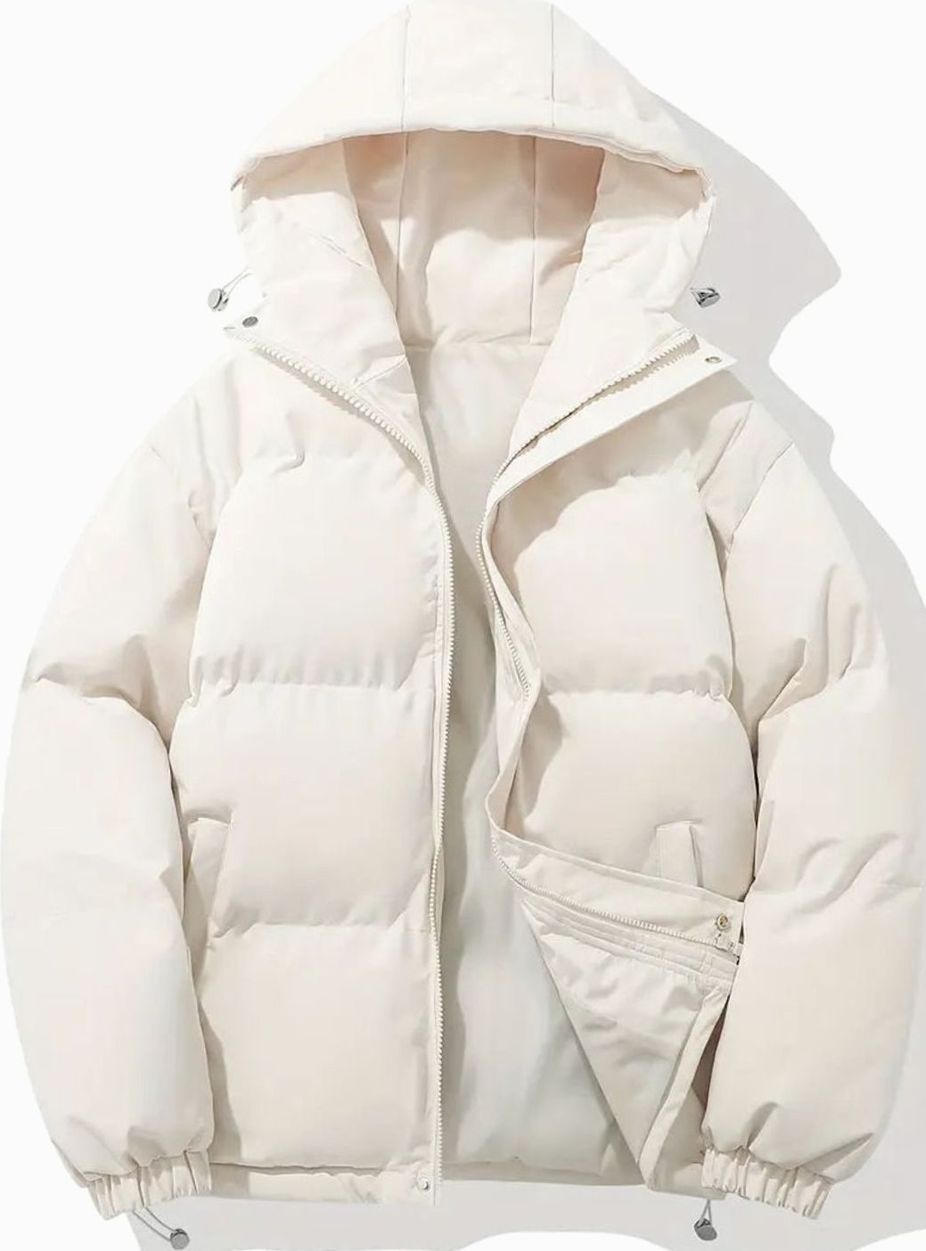 Women's Coat Quilted Hooded Puffer Zip-Up Winter Jacket - White