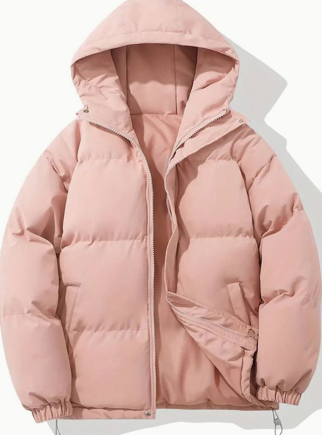Women's Coat Quilted Hooded Puffer Zip-Up Winter Jacket - Pink