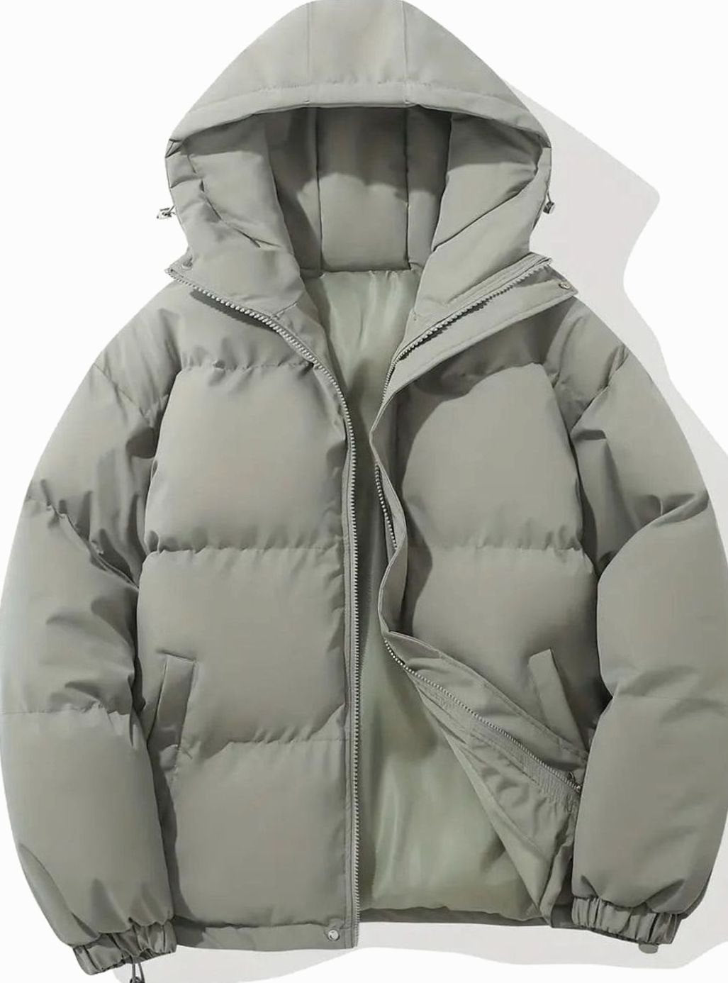 Women's Coat Quilted Hooded Puffer Zip-Up Winter Jacket - Gray
