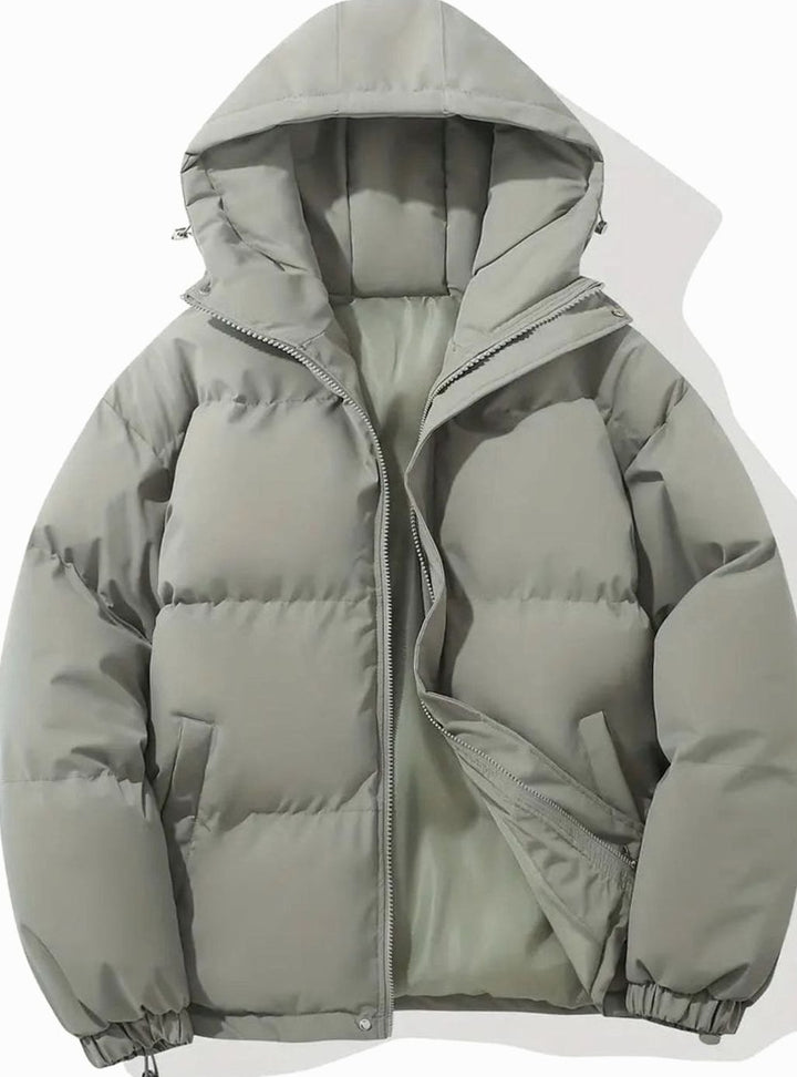 Women's Coat Quilted Hooded Puffer Zip-Up Winter Jacket - Gray