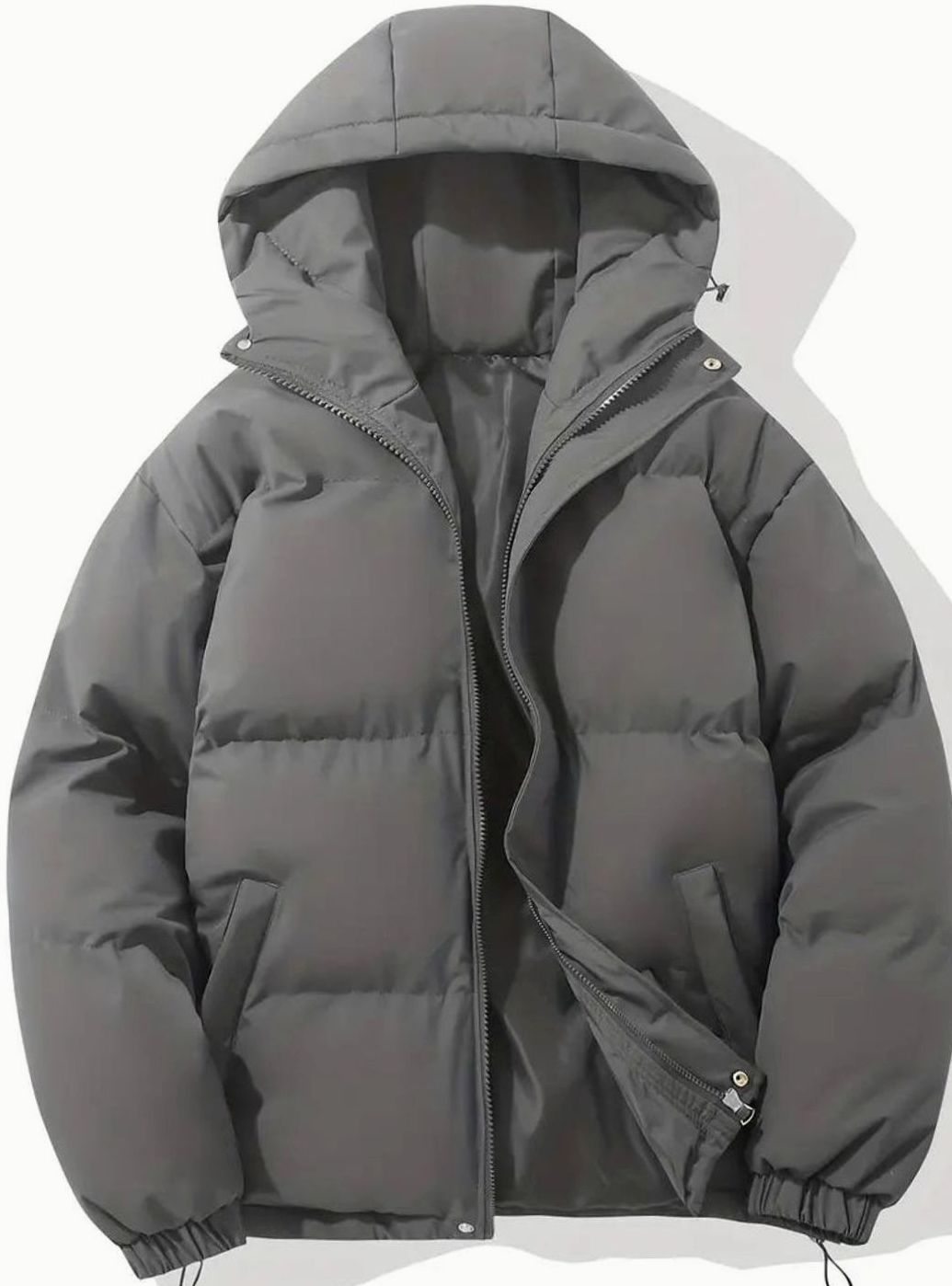 Women's Coat Quilted Hooded Puffer Zip-Up Winter Jacket - Dark Gray