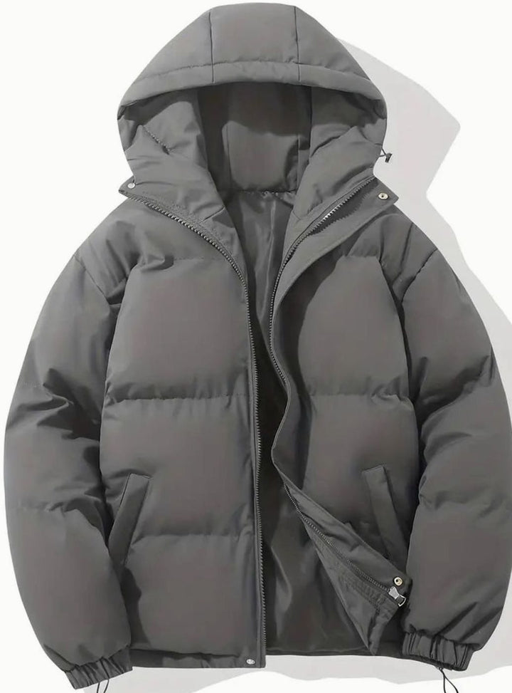 Women's Coat Quilted Hooded Puffer Zip-Up Winter Jacket - Dark Gray