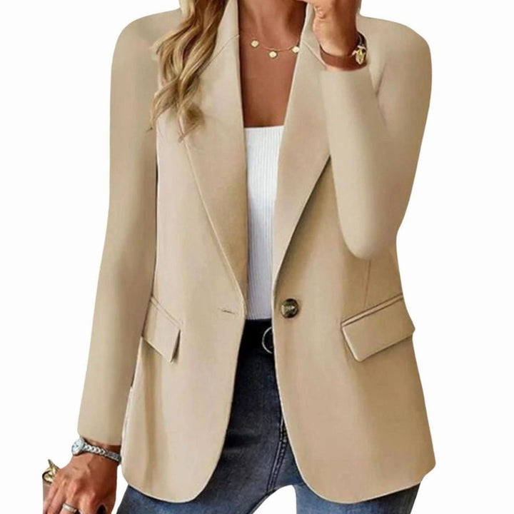 Women's Coat Single-Button Notch Lapel Tailored Blazer Jacket - Beige