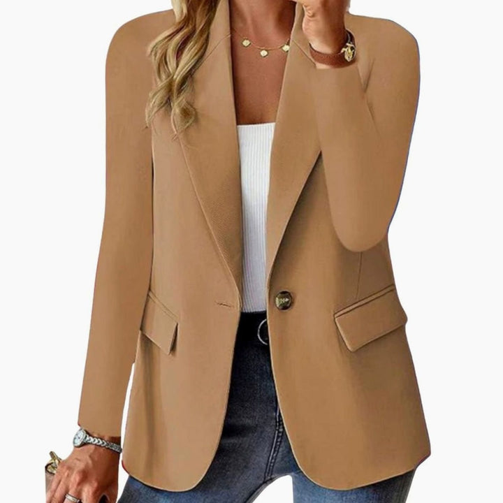 Women's Coat Single-Button Notch Lapel Tailored Blazer Jacket - Brown