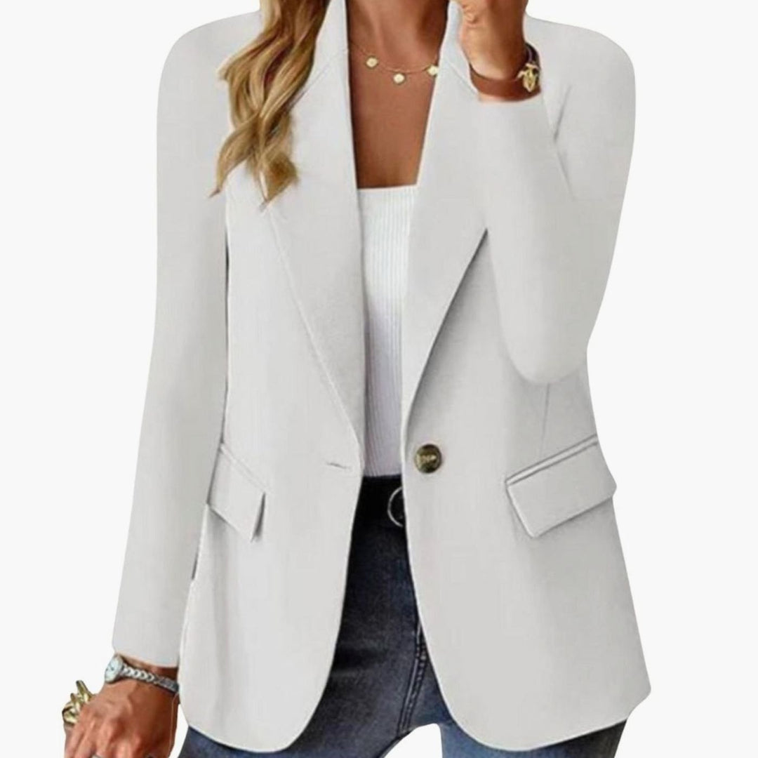 Women's Coat Single-Button Notch Lapel Tailored Blazer Jacket - White