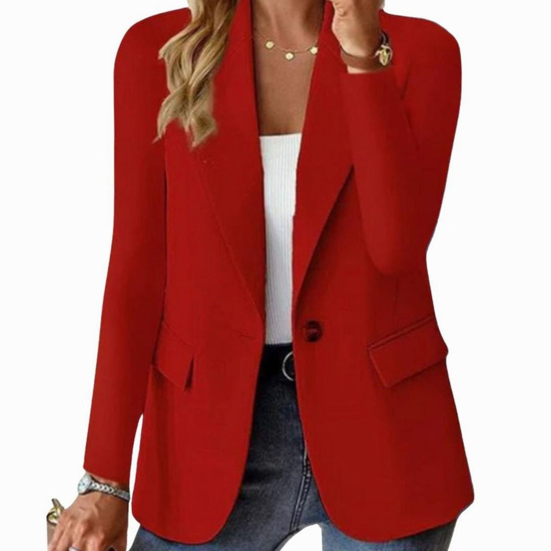 Women's Coat Single-Button Notch Lapel Tailored Blazer Jacket - Red
