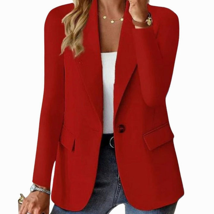 Women's Coat Single-Button Notch Lapel Tailored Blazer Jacket - Red