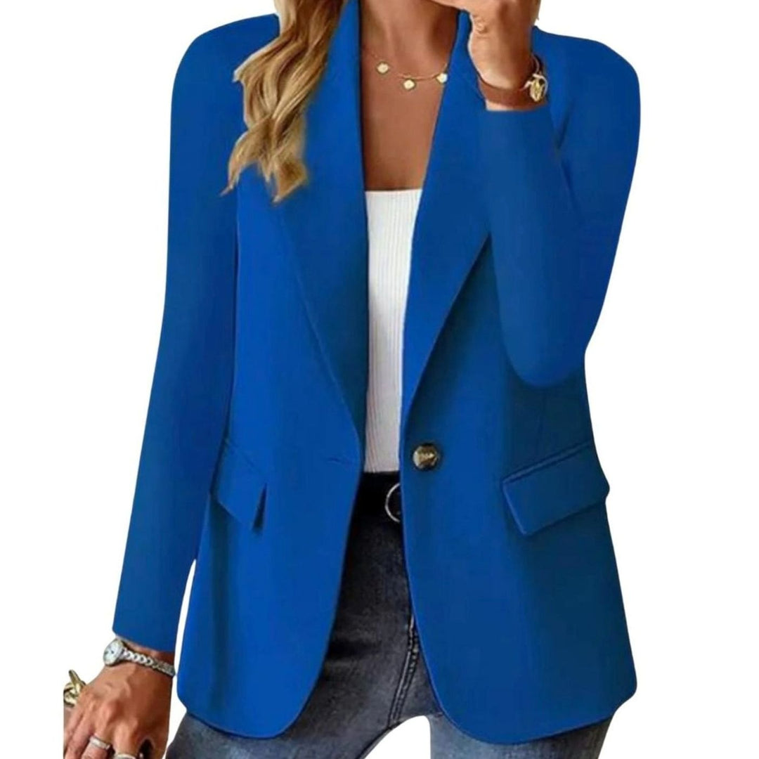 Women's Coat Single-Button Notch Lapel Tailored Blazer Jacket - Blue