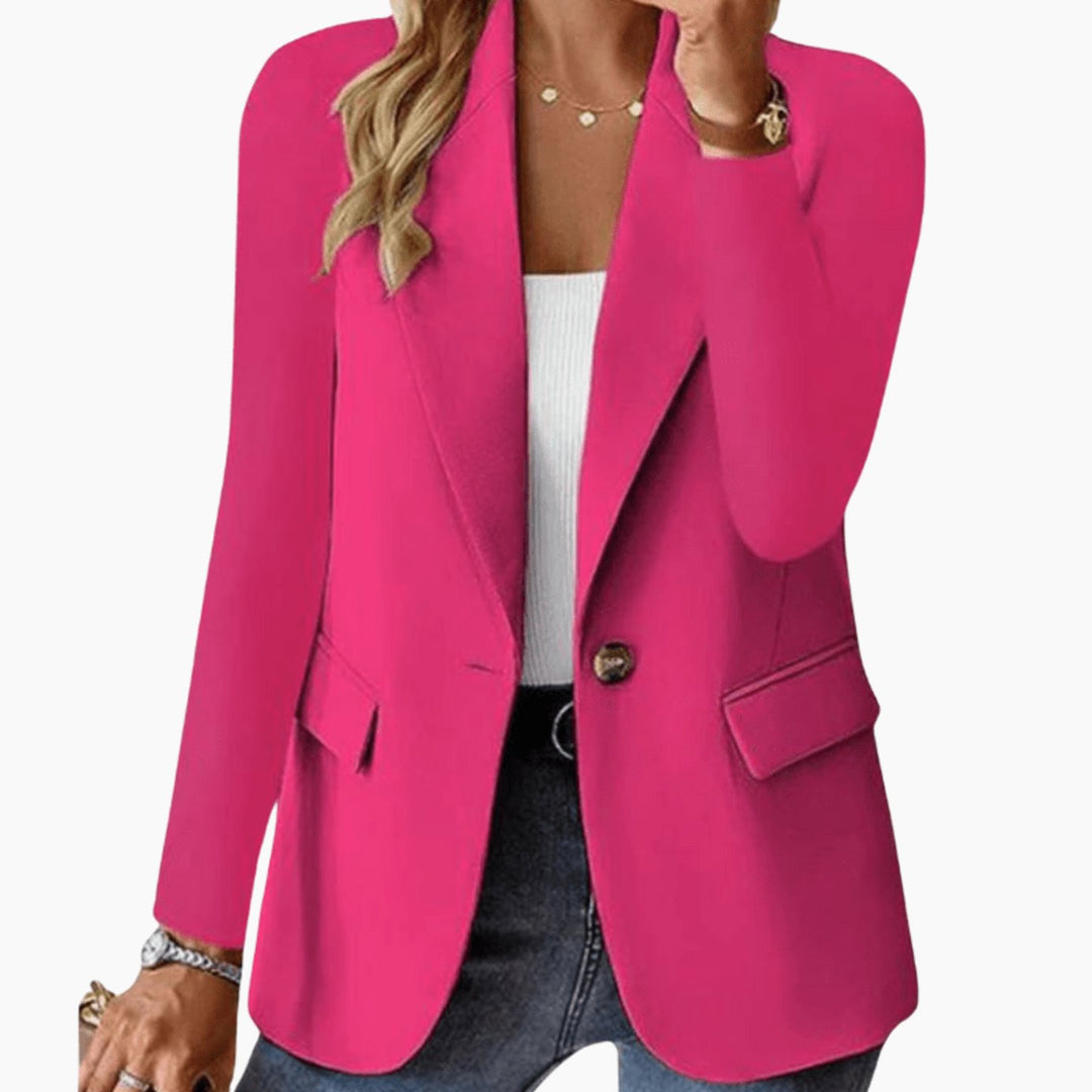 Women's Coat Single-Button Notch Lapel Tailored Blazer Jacket - Pink