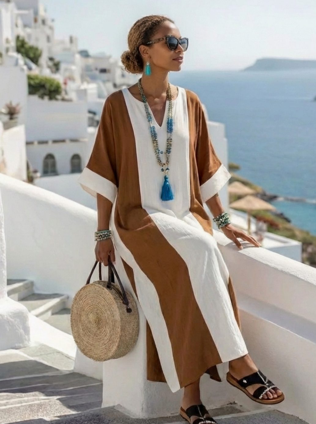 Women's Color Block Short Sleeve Relaxed Maxi Beach Dress