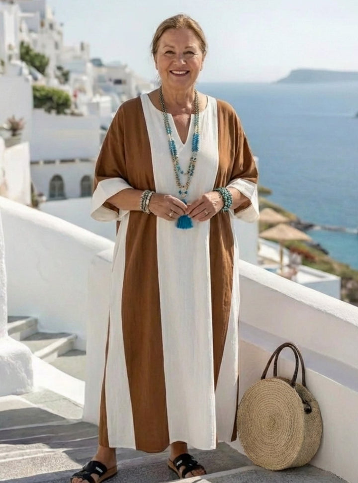 Women's Color Block Short Sleeve Relaxed Maxi Beach Dress