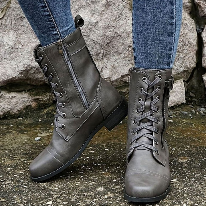 Women's Combat Lace-Up Side-Zip Ankle Boots Buckle Detail