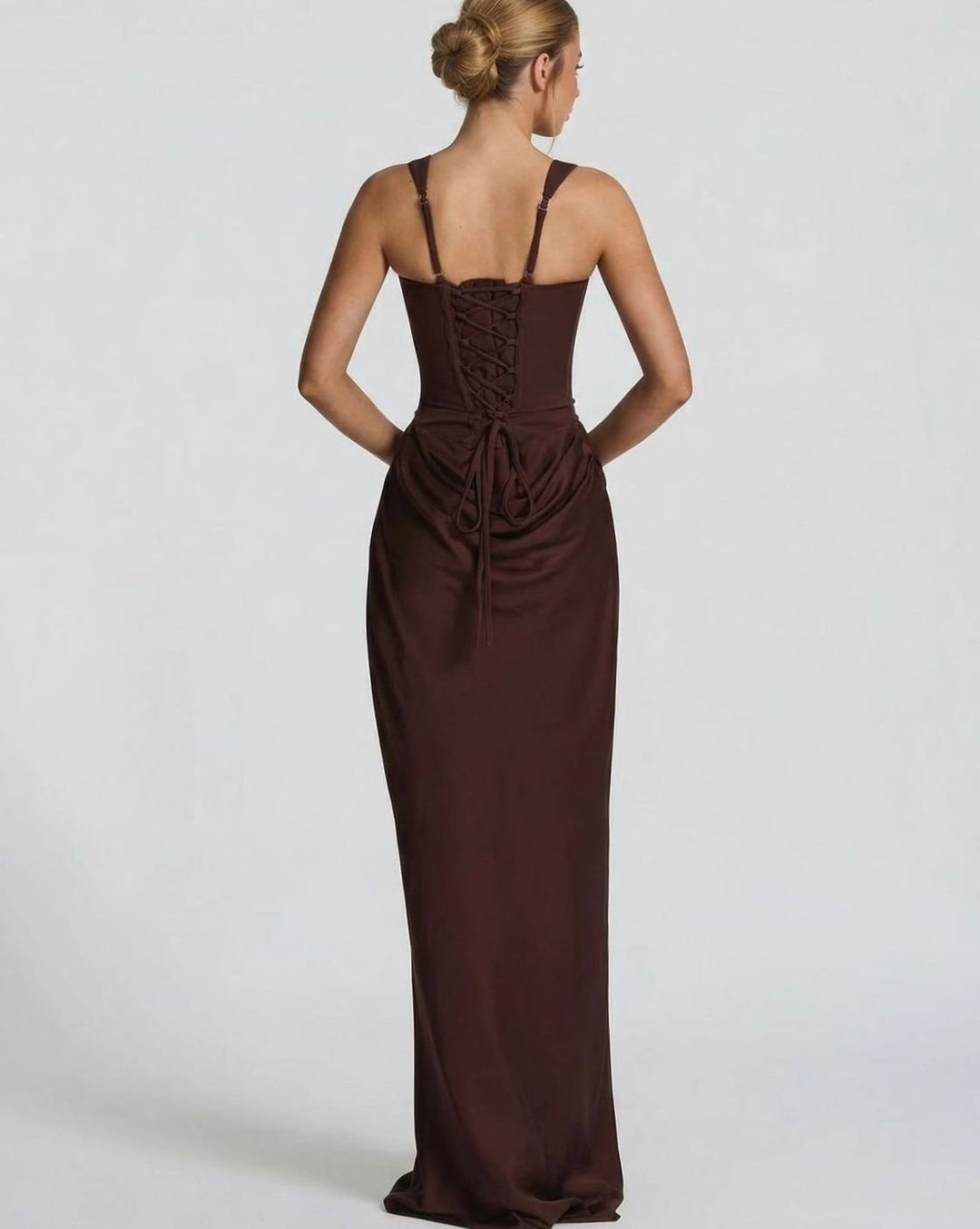 Women's Corset-Bodice Draped Square-Neck Satin Maxi Dress