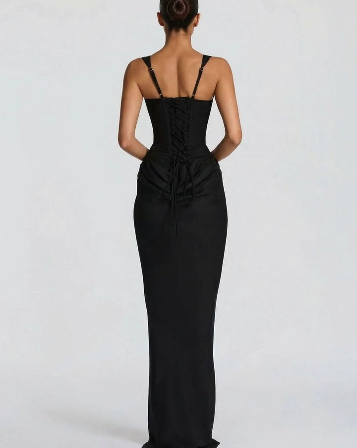 Women's Corset-Bodice Draped Square-Neck Satin Maxi Dress