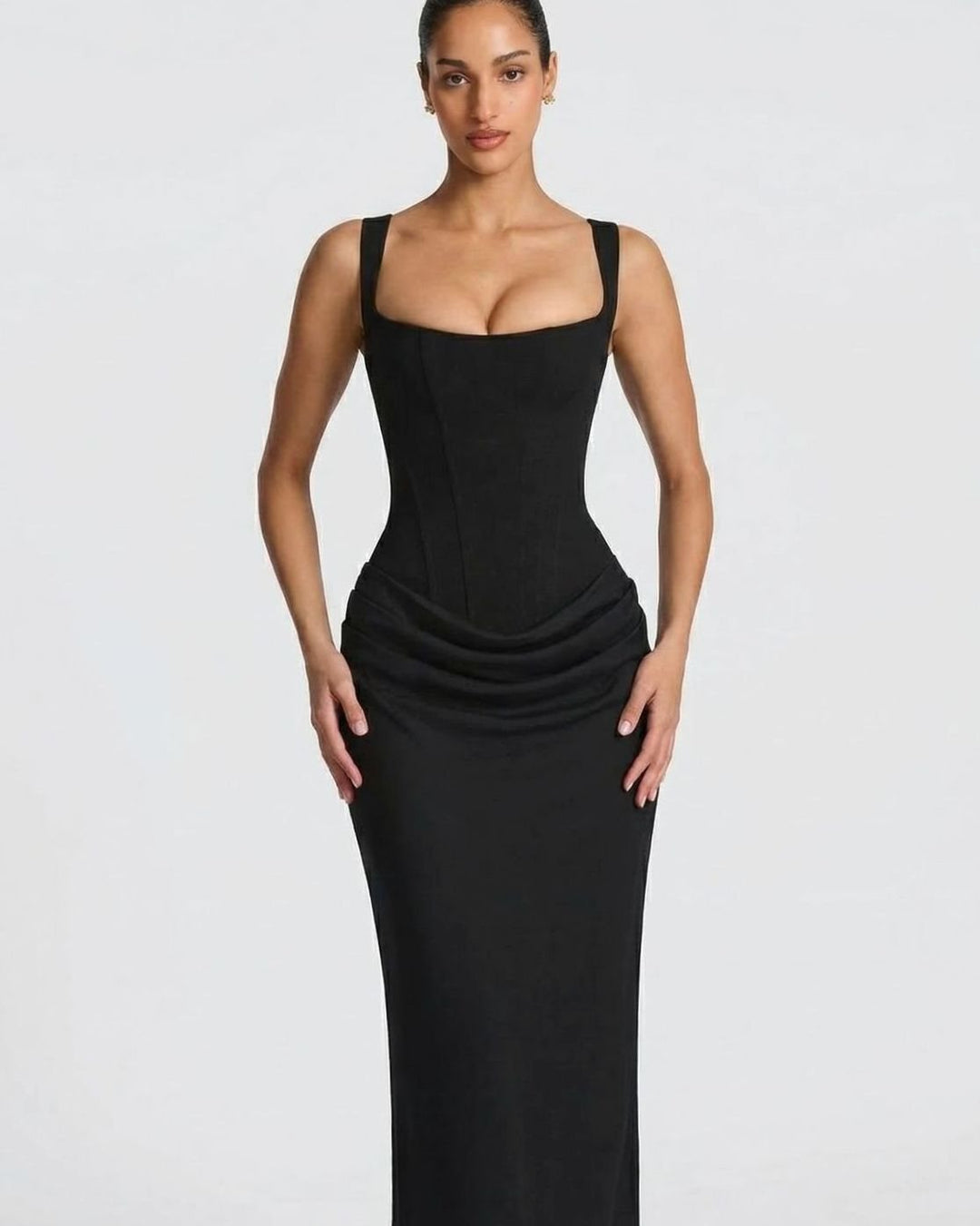 Women's Corset-Bodice Draped Square-Neck Satin Maxi Dress