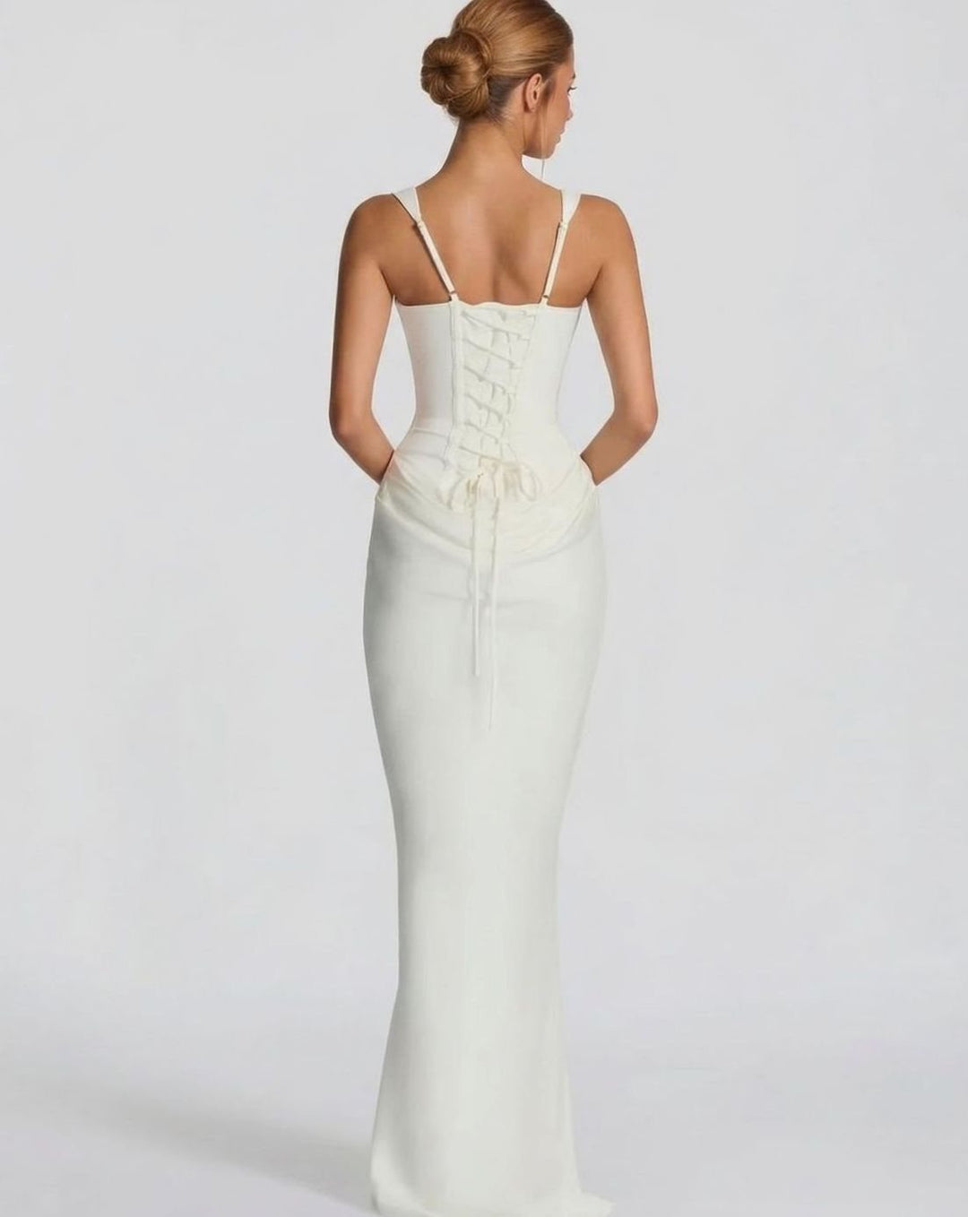 Women's Corset-Bodice Draped Square-Neck Satin Maxi Dress