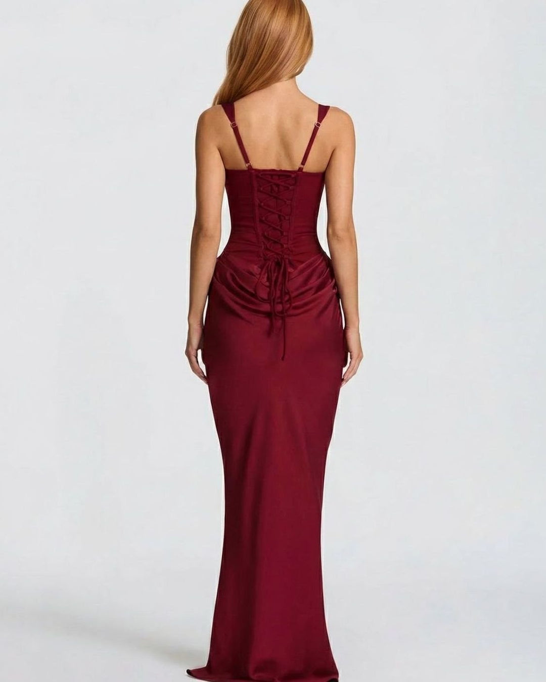 Women's Corset-Bodice Draped Square-Neck Satin Maxi Dress