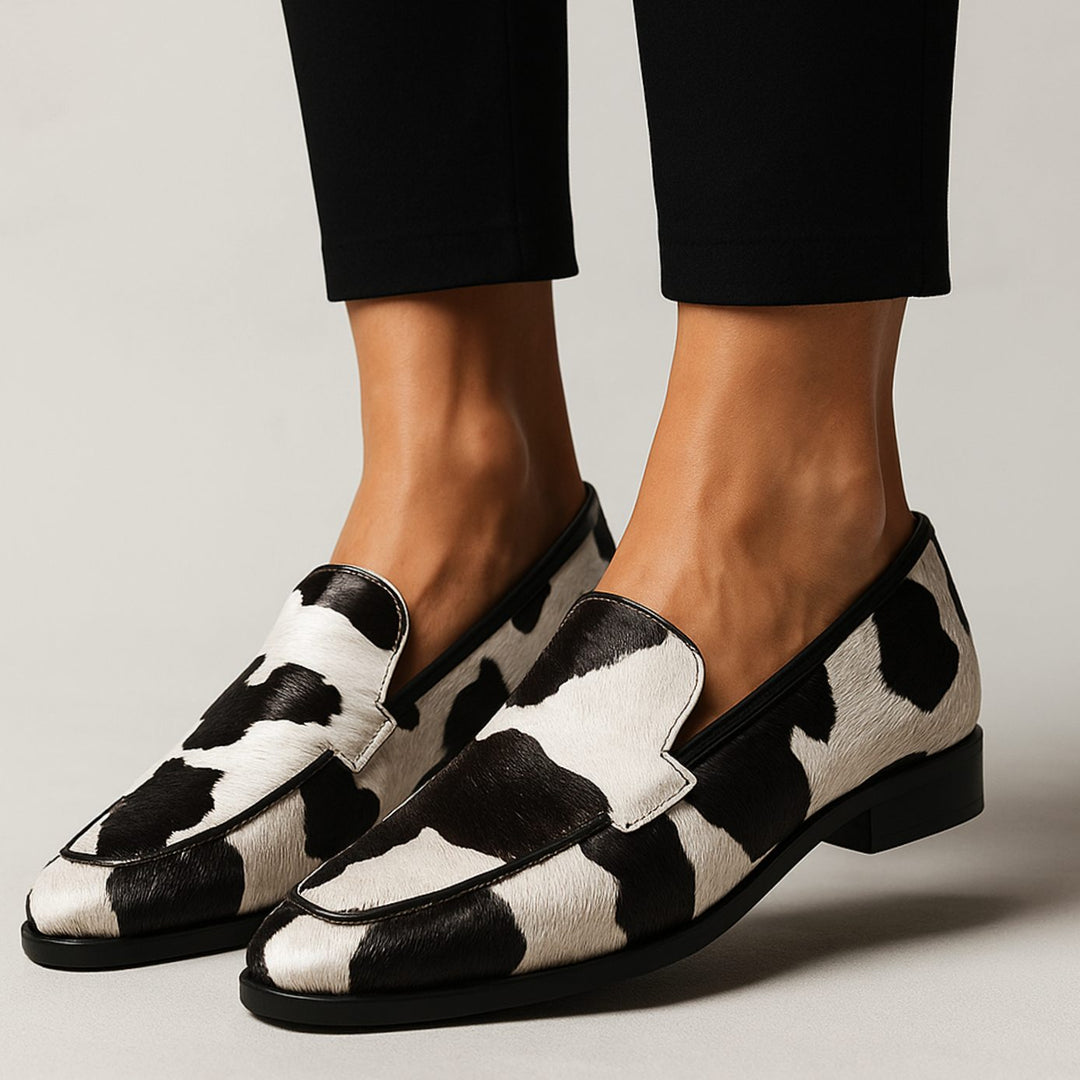 Women's Cow-Print Pointed-Toe Slip-On Modern Loafers