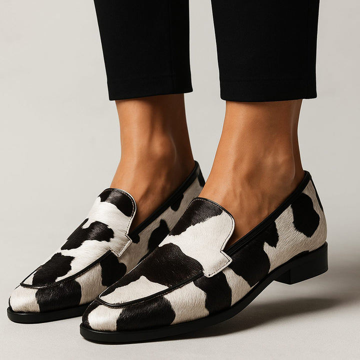 Women's Cow-Print Pointed-Toe Slip-On Modern Loafers