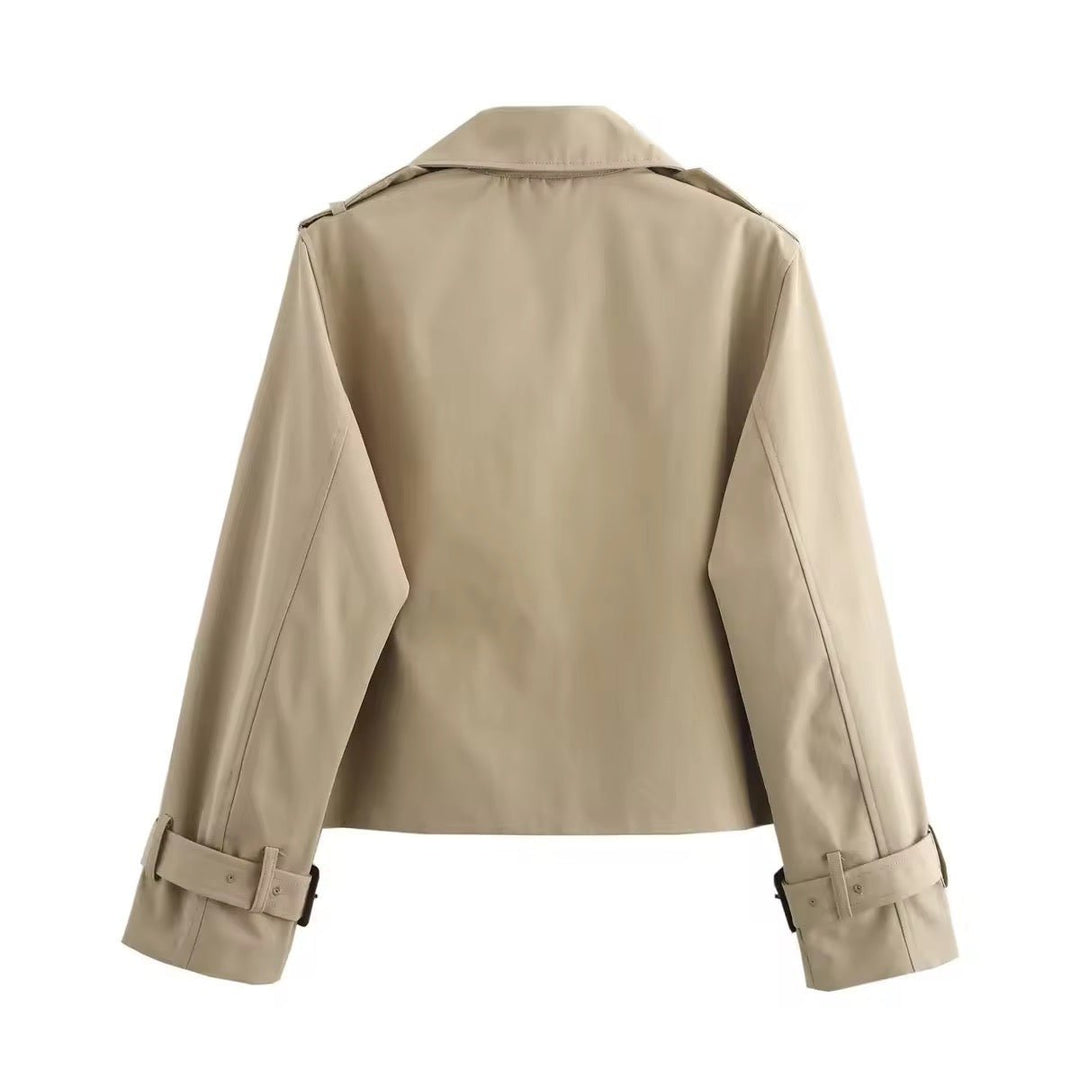 Women's Cropped Double-Breasted Trench Coat Buckle Cuff