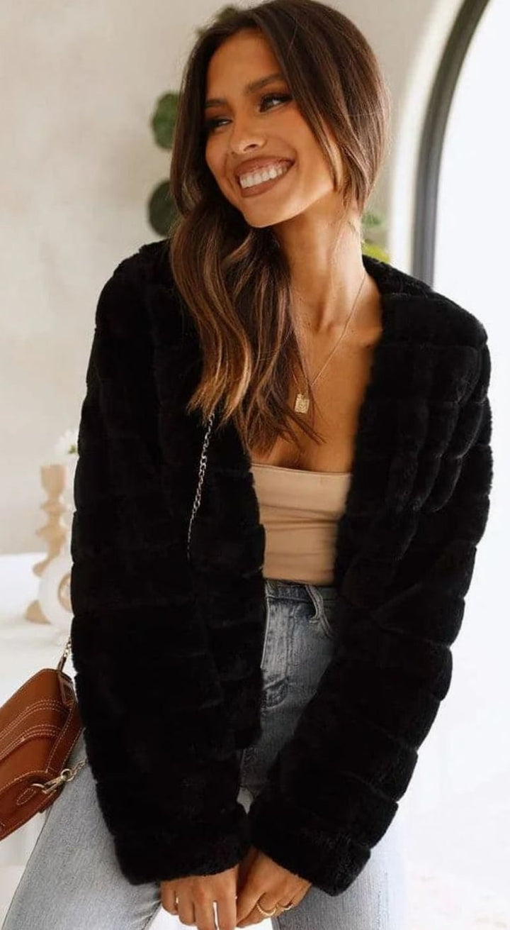 Women's Cropped Open-Front Faux Fur Jacket