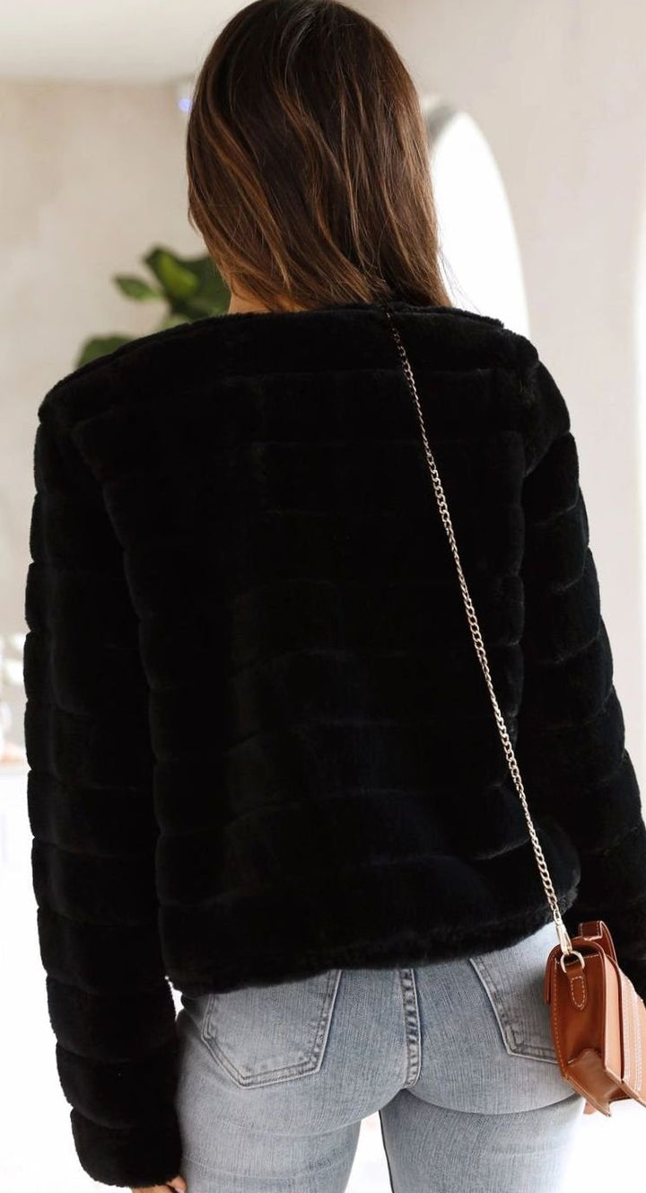 Women's Cropped Open-Front Faux Fur Jacket