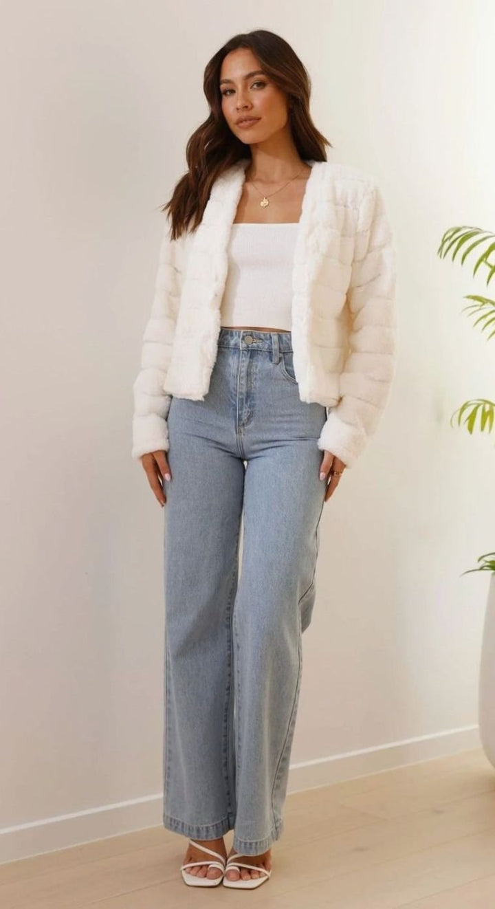 Women's Cropped Open-Front Faux Fur Jacket