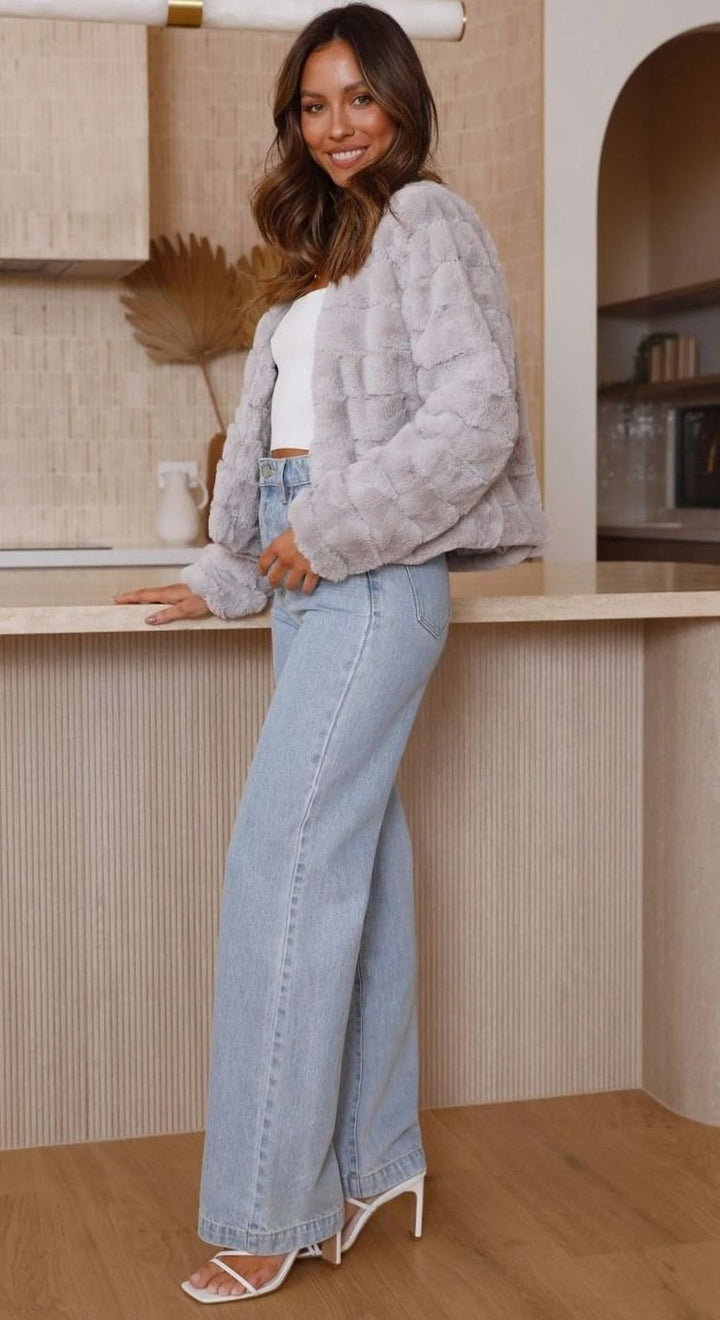 Women's Cropped Open-Front Faux Fur Jacket