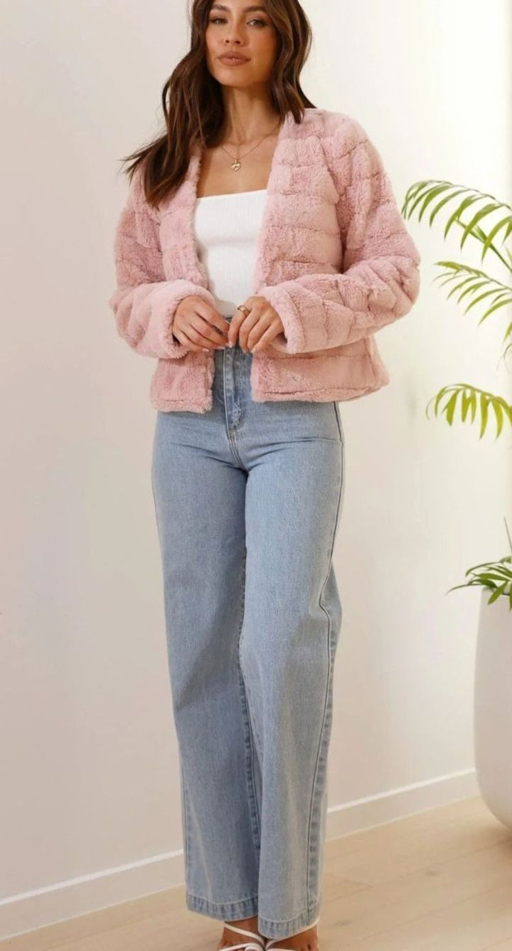 Women's Cropped Open-Front Faux Fur Jacket