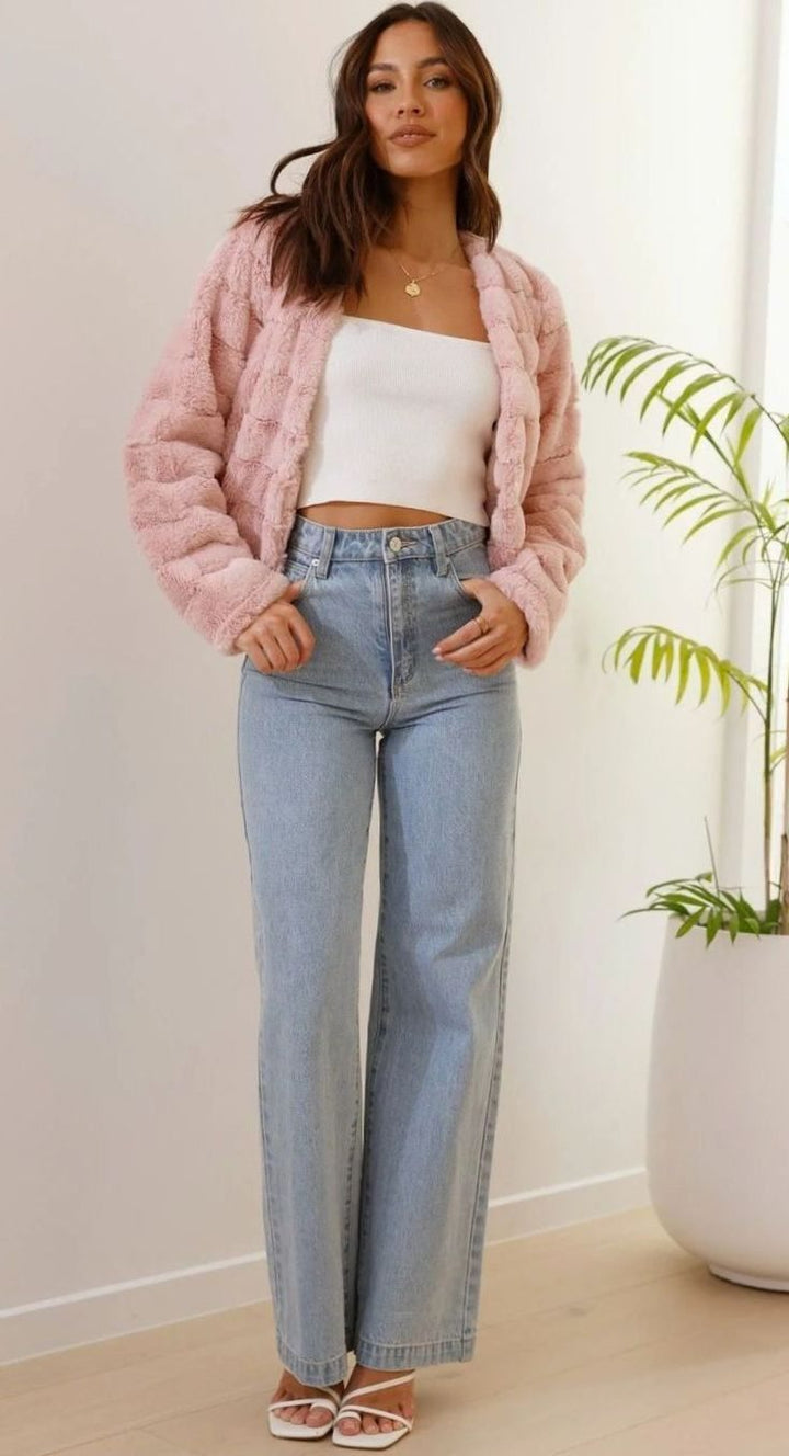 Women's Cropped Open-Front Faux Fur Jacket