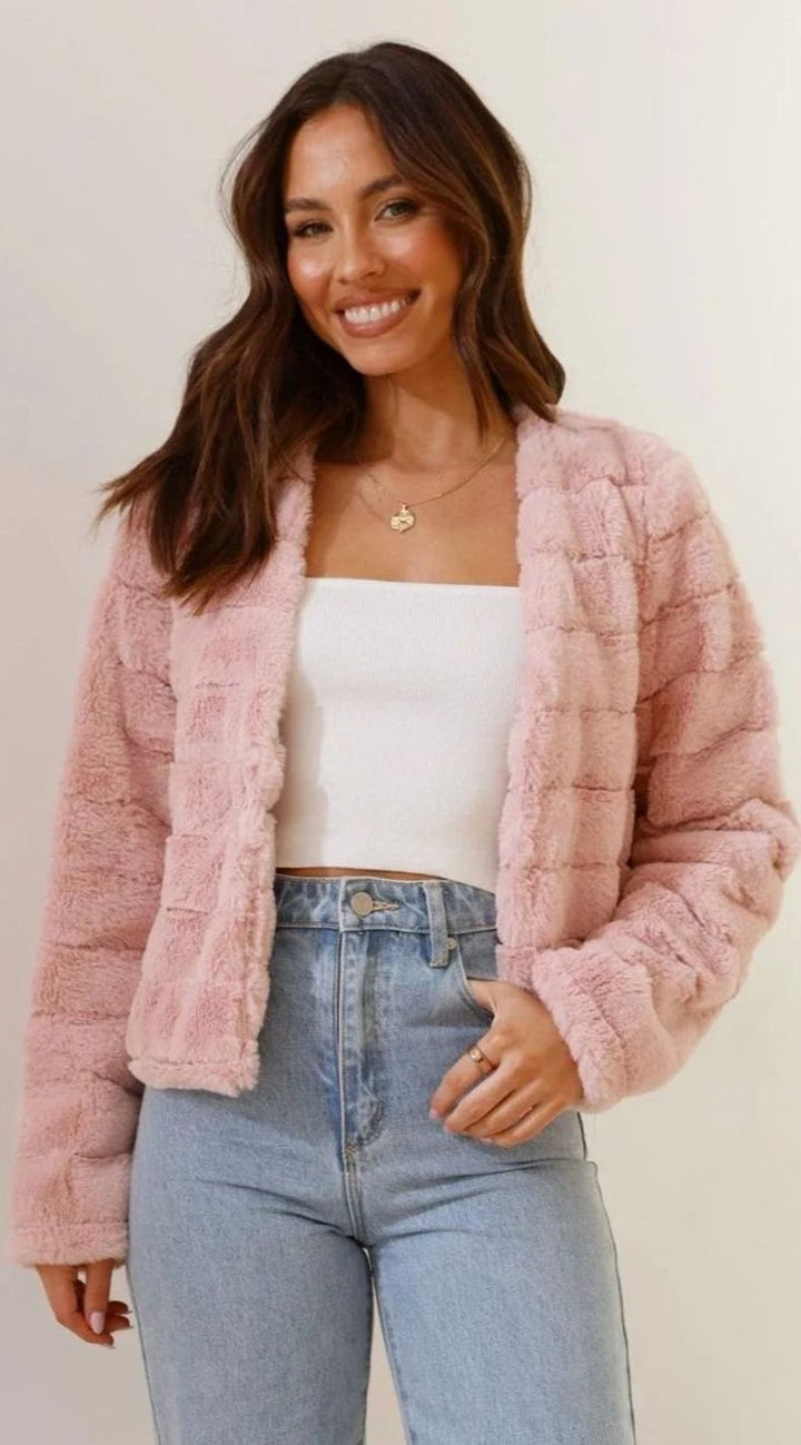 Women's Cropped Open-Front Faux Fur Jacket