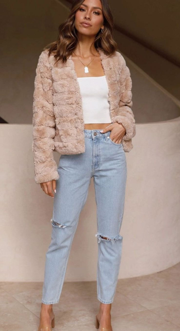 Women's Cropped Open-Front Faux Fur Jacket
