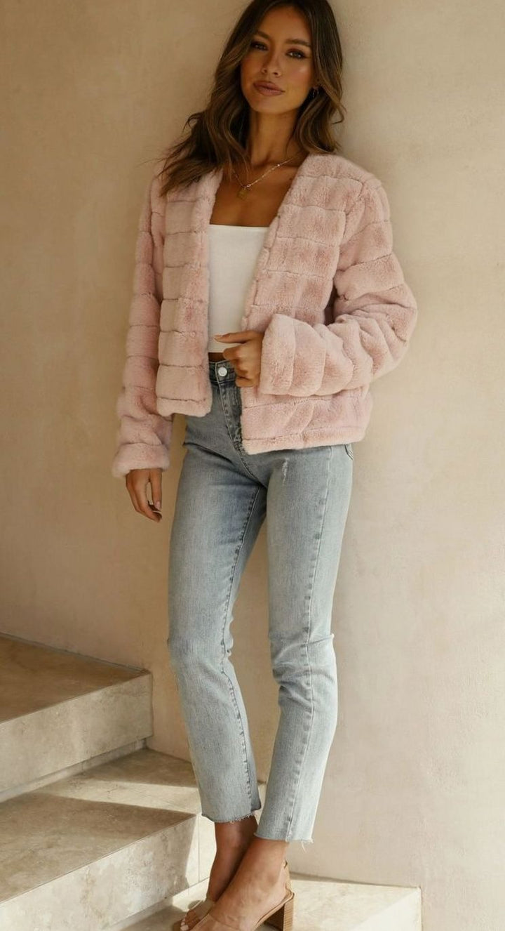 Women's Cropped Open-Front Faux Fur Jacket
