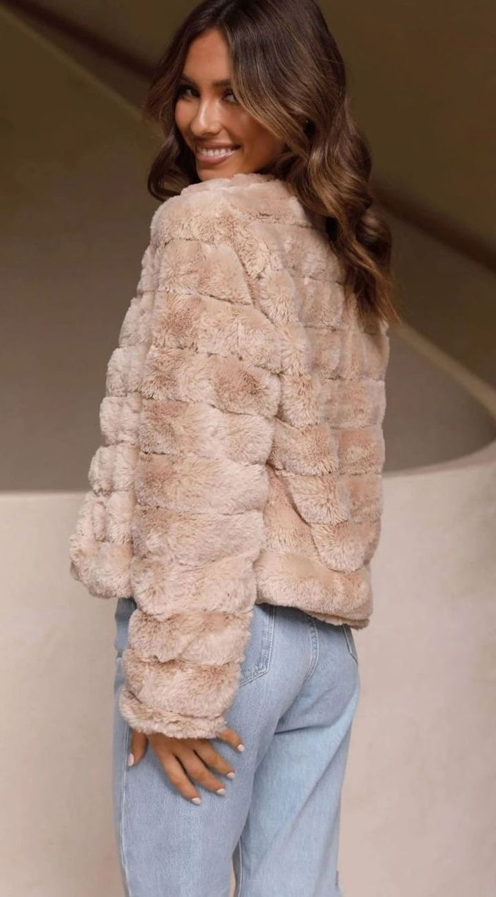 Women's Cropped Open-Front Faux Fur Jacket