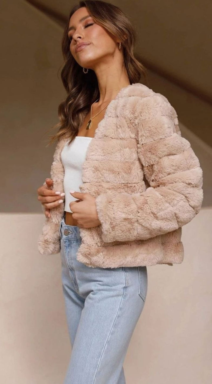 Women's Cropped Open-Front Faux Fur Jacket
