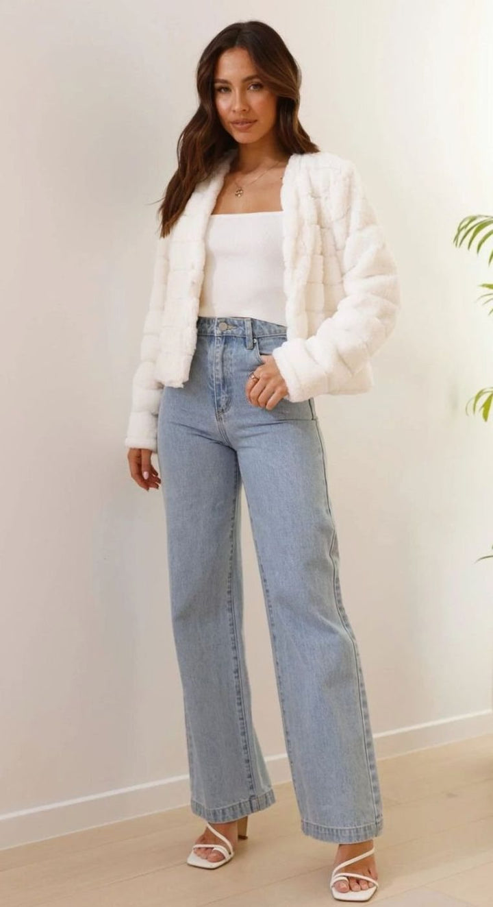 Women's Cropped Open-Front Faux Fur Jacket