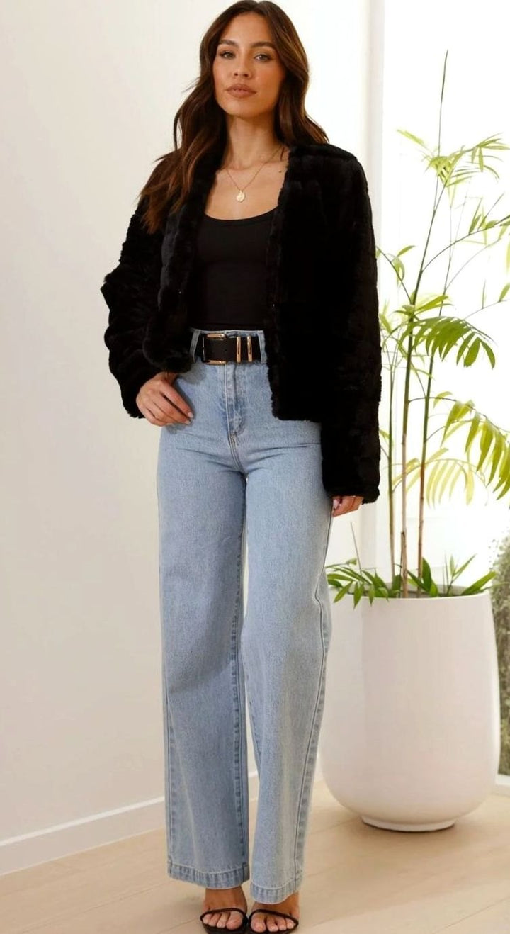 Women's Cropped Open-Front Faux Fur Jacket
