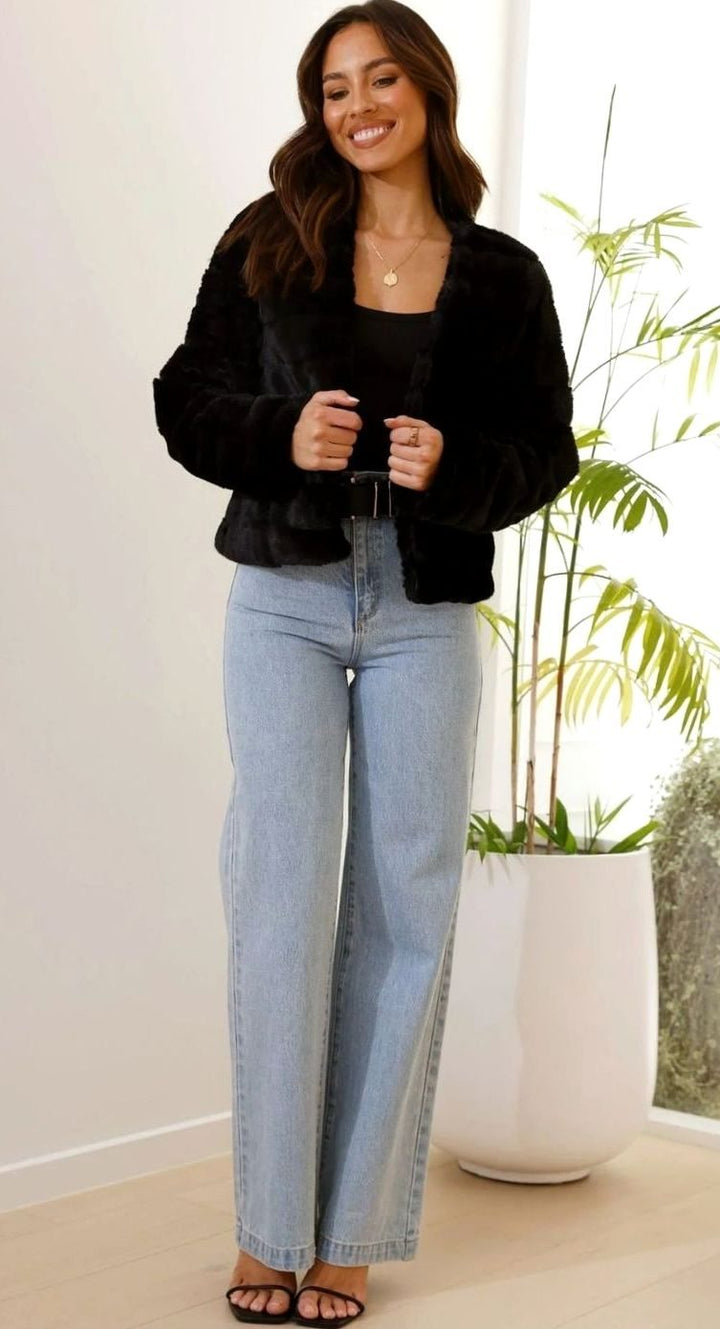Women's Cropped Open-Front Faux Fur Jacket