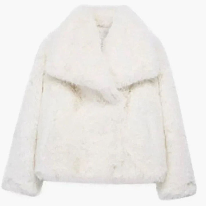 Women's Cropped Open-Front Faux Fur Winter Jacket - White