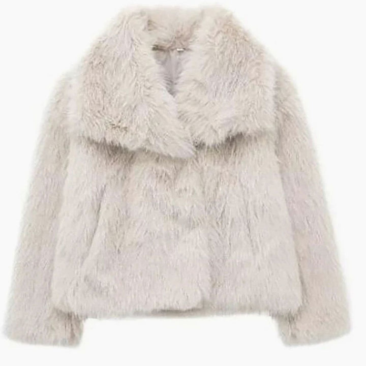 Women's Cropped Open-Front Faux Fur Winter Jacket - Cream