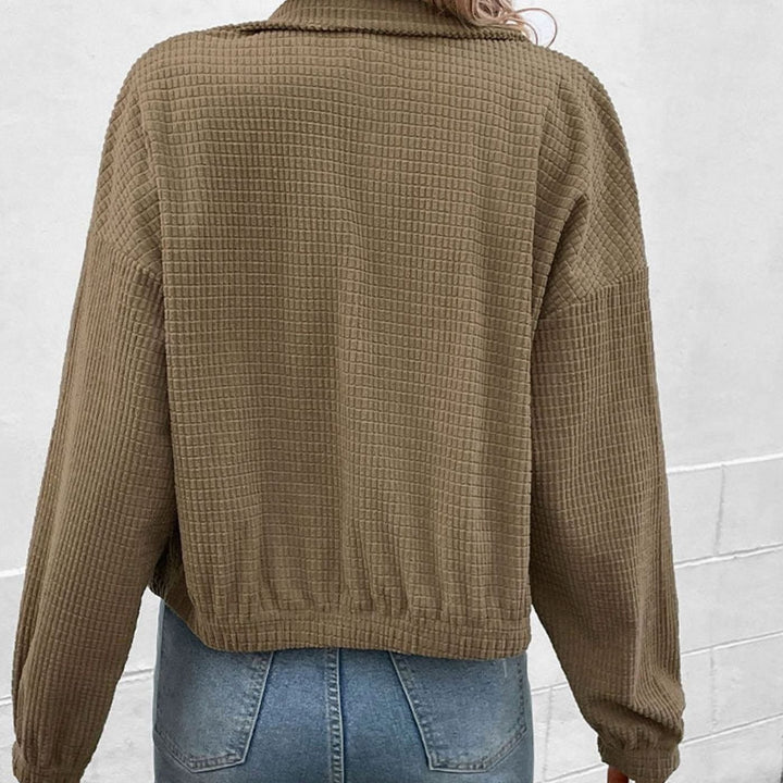 Women's Cropped Waffle-Knit Button-Front Stand-Collar Jacket