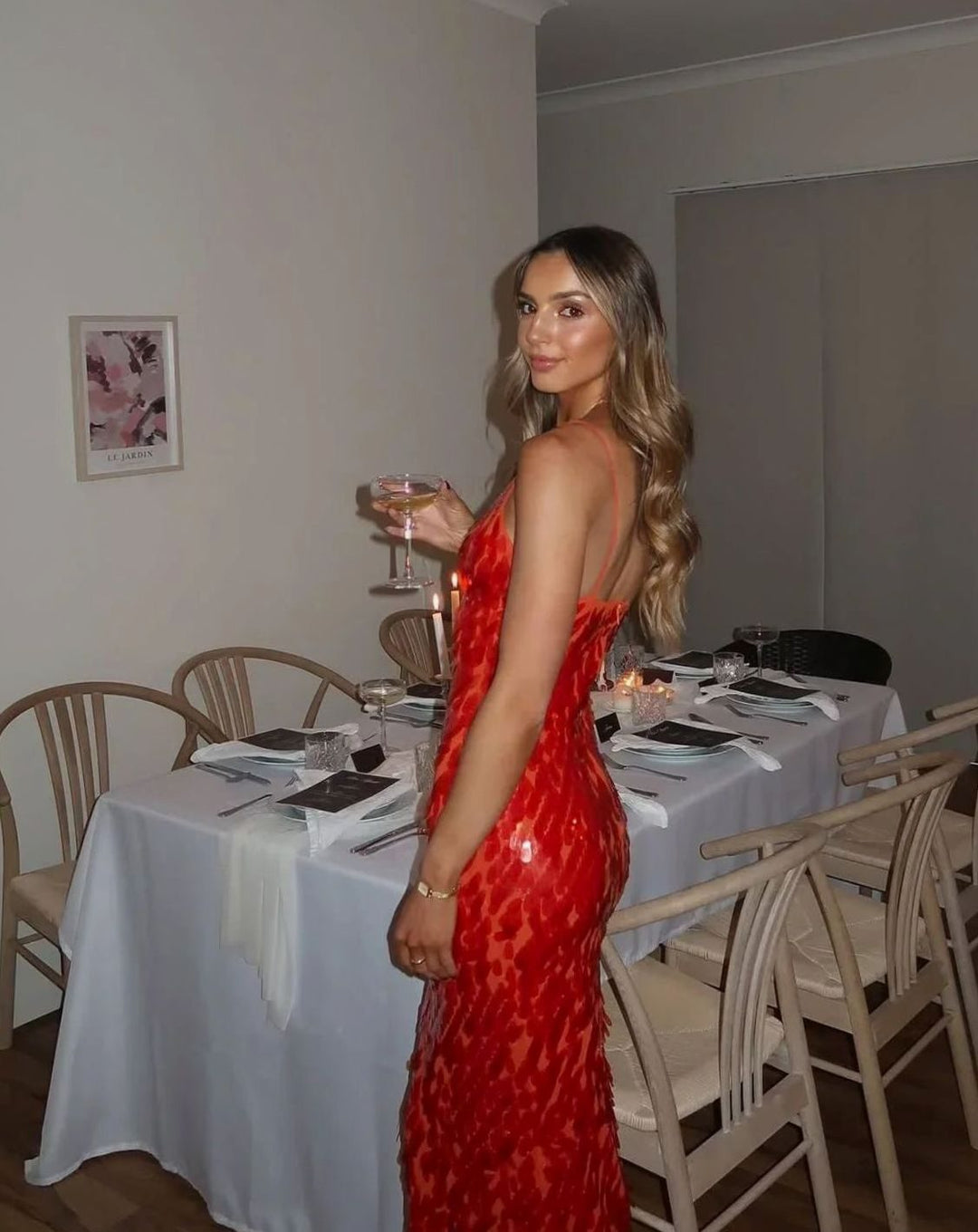 Women's Deep V-Neck Spaghetti Strap Sequin Maxi Dress