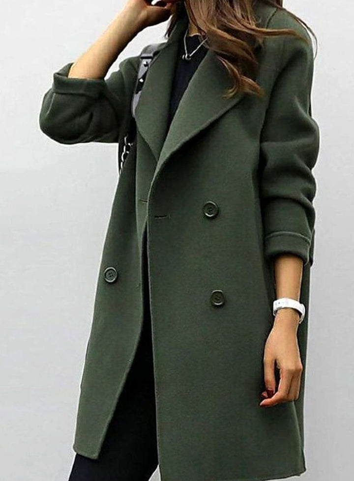 Women's Double-Breasted Longline Wool-Blend Jacket Coat - Army Green