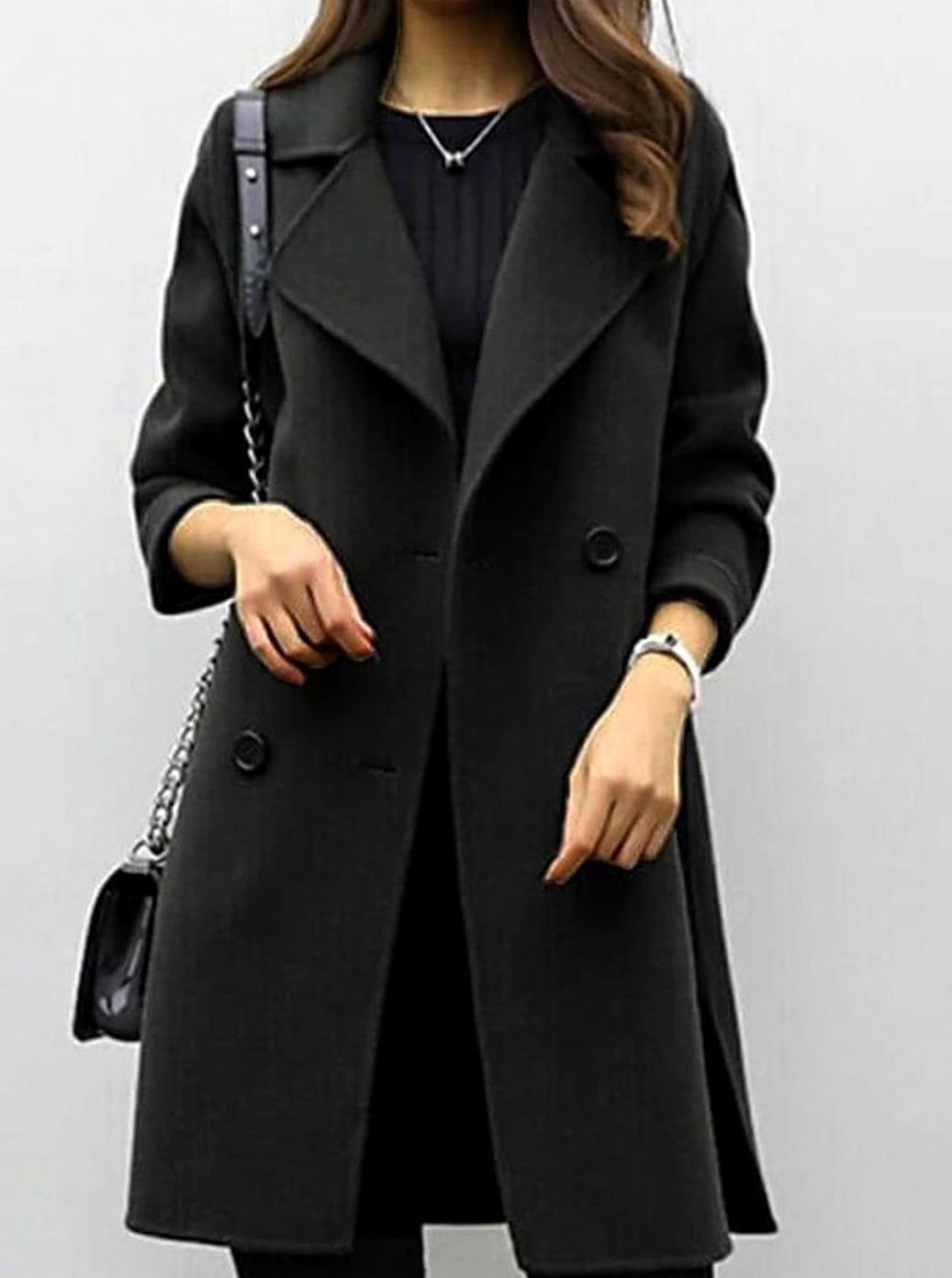 Women's Double-Breasted Longline Wool-Blend Jacket Coat - Black