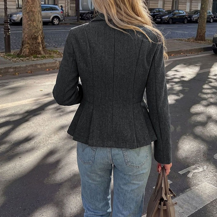 Women's Double-Breasted Peplum Blazer Long Sleeve Flap-Pocket