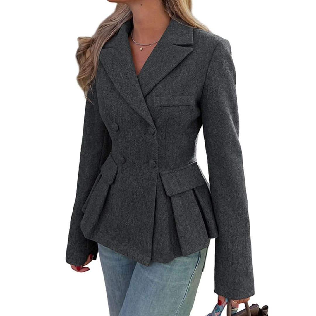 Women's Double-Breasted Peplum Blazer Long Sleeve Flap-Pocket