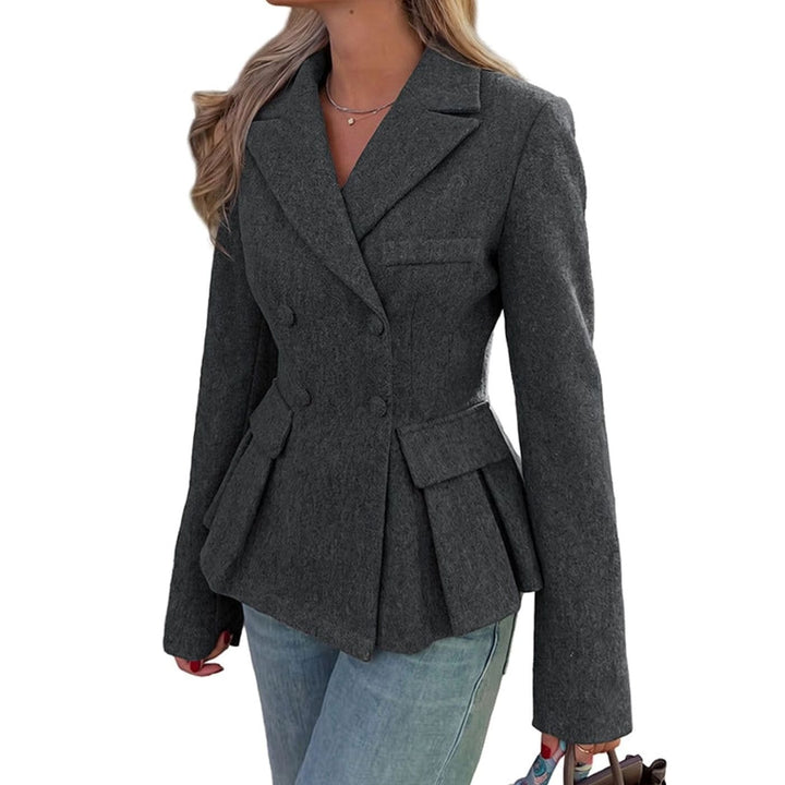 Women's Double-Breasted Peplum Blazer Long Sleeve Flap-Pocket