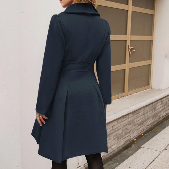 Women's Double-Breasted Pleated A-Line Wool-Blend Longline Coat