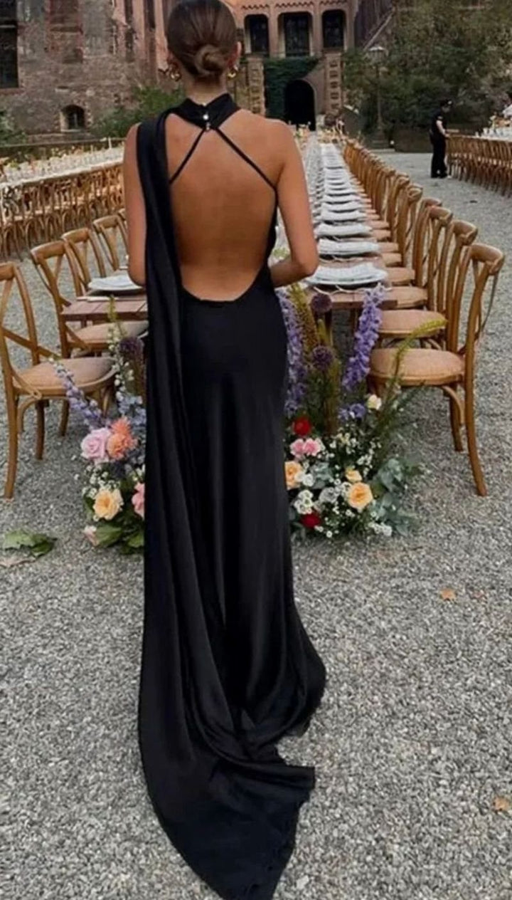 Women's Draped One-Shoulder Satin Maxi Dress